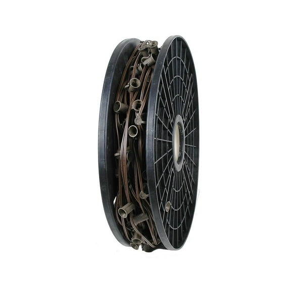 Novelty Lights 250 Feet C7/E12 Candelabra Base Christmas Bulk Spool, Vintage Holiday Hanging Light String, 12" Spacing, SPT-1 18 Gauge Brown Wire