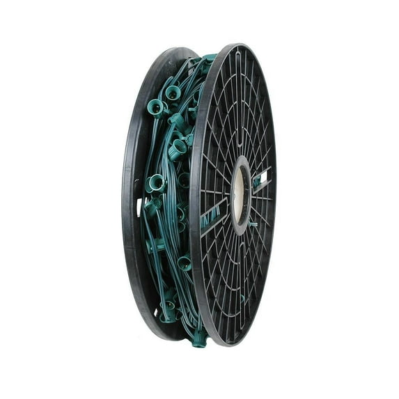 Novelty Lights 250 Foot C7 Christmas Stringer Bulk Reel, Green Wire, 18" Spacing, Candelabra Base (C7/E12), SPT-1 8 AMP Wire