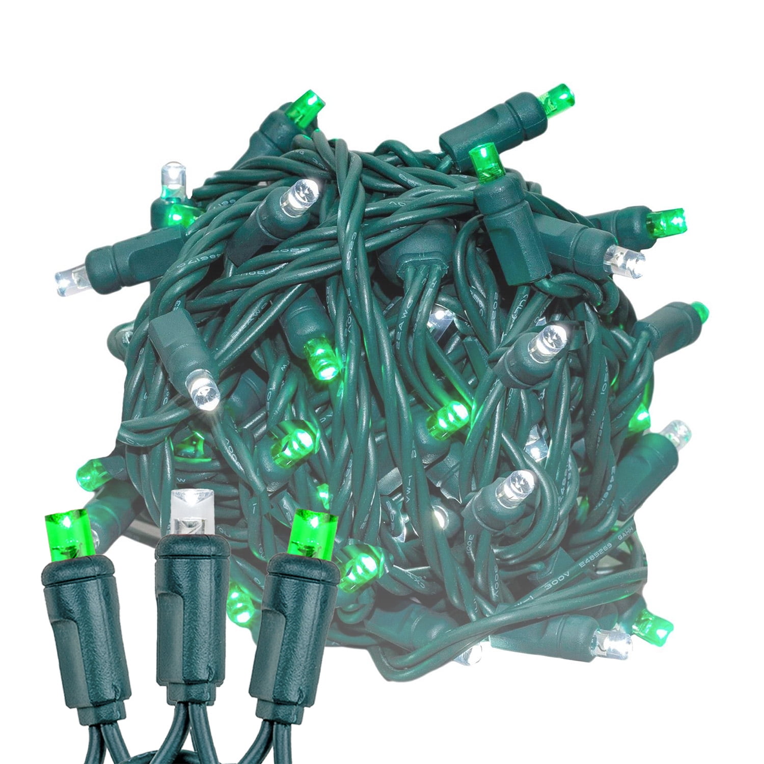 Novelty Lights 25FT 50 Light LED Green/Pure White, Outdoor String Lights, Corded Electric, Dimmable
