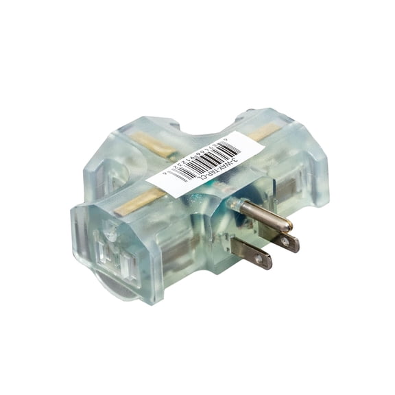 Novelty Lights 3 Way Tap For Making 3 Outlets Out of One, Clear, Grounded Plug