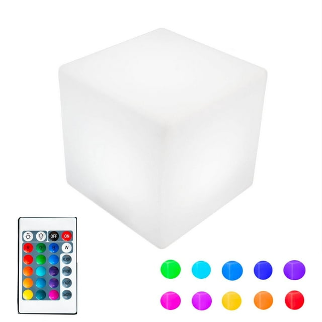 Novelty Lights 4" LED Plastic 3D Glow Cube Chair Light, Waterproof Rechargeable Color Changing Party Cube with Remote, Great for Home Patio Restaurant Lighting