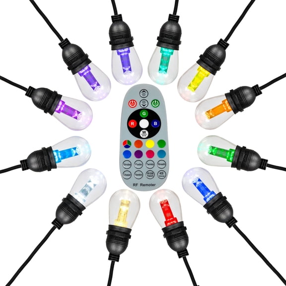Novelty Lights 48 Feet S14 LED RGB+WW Color Changing Outdoor String Light Set (Black Wire)
