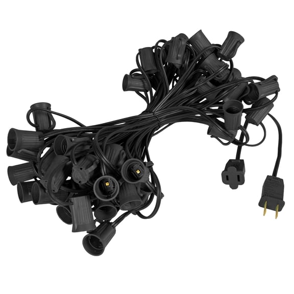 Novelty Lights 50 Feet C7/E12 Intermediate Base Christmas Stringer, Vintage Holiday Hanging Light String, 12" Spacing, SPT-1 20 Gauge Black Wire