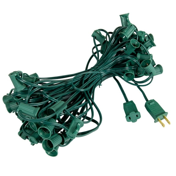 Novelty Lights 50 Feet C7/E12 Intermediate Base Christmas Stringer, Vintage Holiday Hanging Light String, 12" Spacing, SPT-1 20 Gauge Green Wire