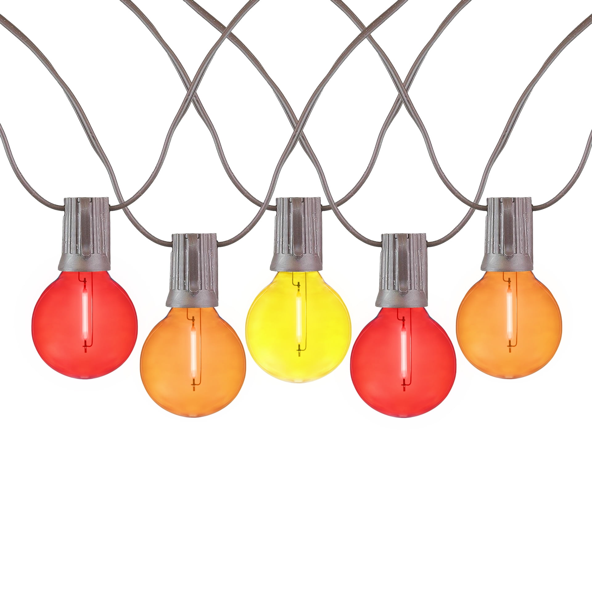 Novelty Lights 25 Feet Red/Orange/Yellow Fall Thanksgiving LED G40 Globe Plastic Shatterproof Outdoor Patio String Lights, Brown Wire