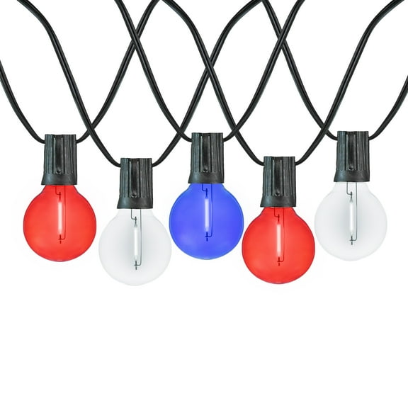 Novelty Lights 25 Feet Red/White/Blue July 4th USA LED G40 Globe Plastic Shatterproof Outdoor Patio String Lights, Black Wire
