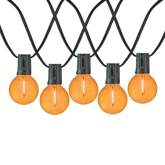 Novelty Lights 25 Feet Orange Halloween LED G40 Globe Plastic Shatterproof Outdoor Patio String Lights, Black Wire