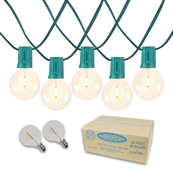 Novelty Lights 50 Feet Warm White LED G40 Globe Plastic Shatterproof Outdoor Patio String Lights, Green Wire