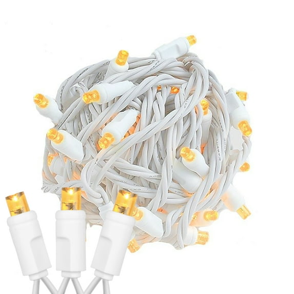Novelty Lights 50 Light Amber LED Christmas Mini Light Set (White Wire, 11 feet)