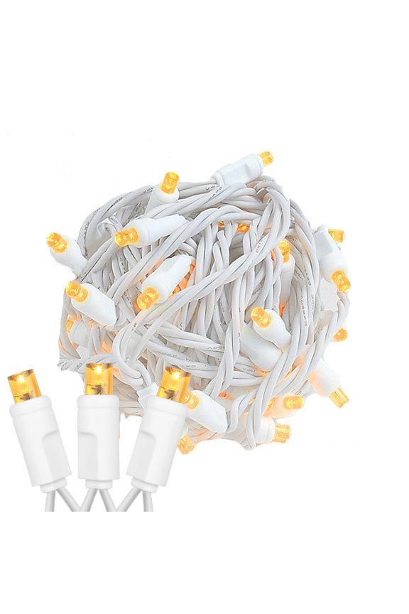 50 Light Amber LED Christmas Mini Light Set (White Wire, 25 Feet)