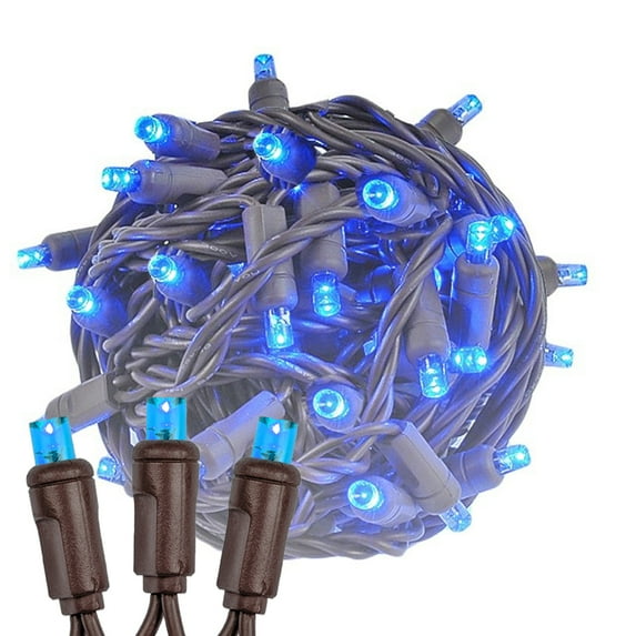 Novelty Lights 50 Light Blue LED Christmas Mini Light Set (Brown Wire, 25 Feet)