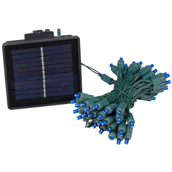 Novelty Lights 50 Light Blue LED Solar Powered String Lights 3" Spacing Green Wire 22.5 Feet