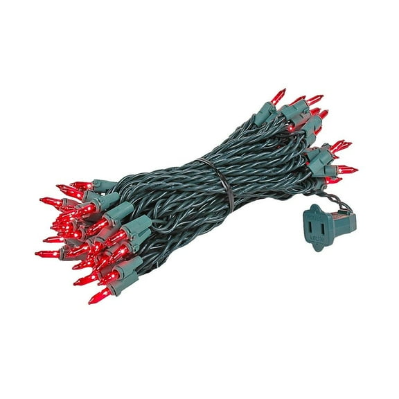 Novelty Lights 50 Light Christmas Mini Light Set, Green Wire, 25' Long Red