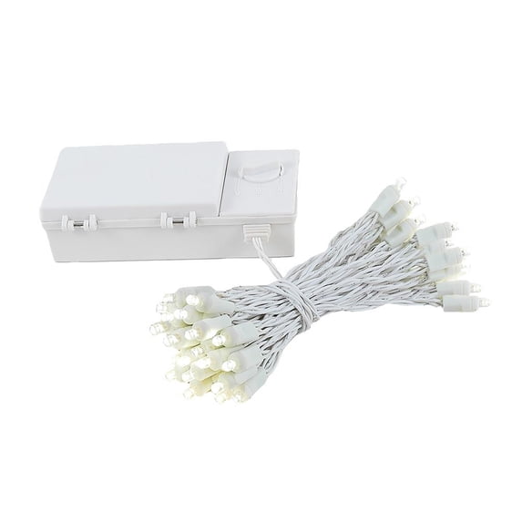 Novelty Lights 50 Light LED Battery Operated Christmas Mini Light Set, Warm White, White Wire, 18' Long
