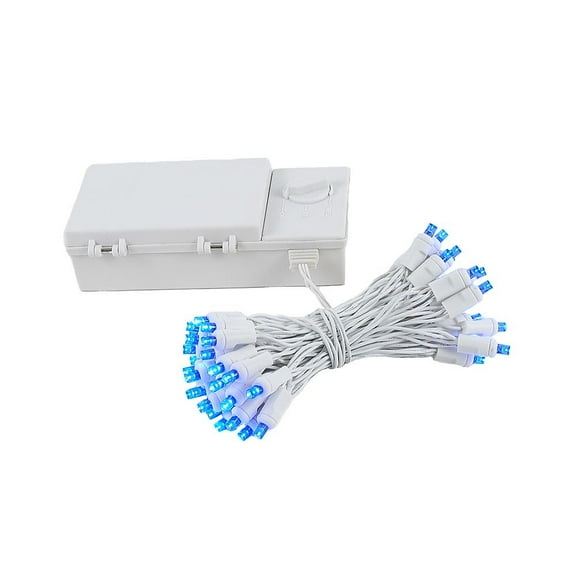 Novelty Lights 50 Light LED Battery Operated Christmas Mini Light Set, Blue, White Wire, 18' Long
