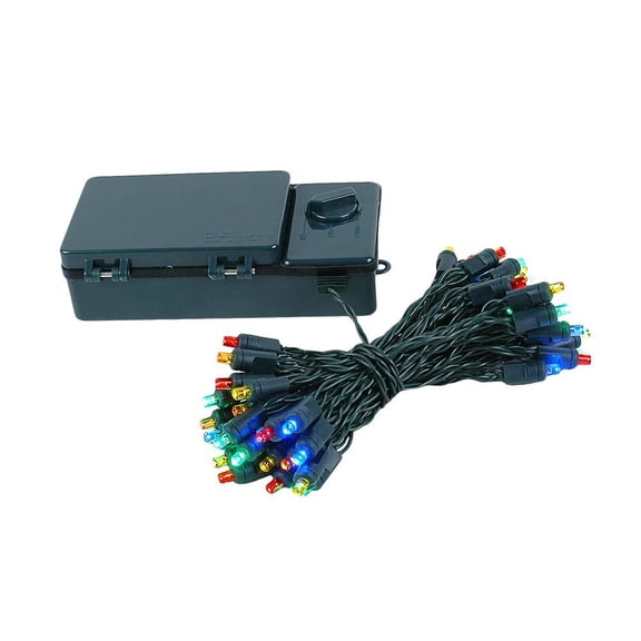 Novelty Lights 50 Light LED Battery Operated Christmas Mini Light Set, Multi, Green Wire, 18' Long