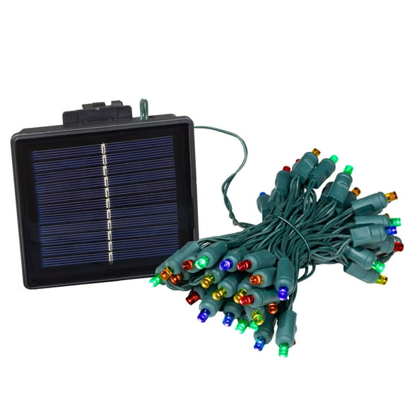 Novelty Lights 50 Light Multicolor LED Solar Powered String Lights 3" Spacing Green Wire 22.5 Feet