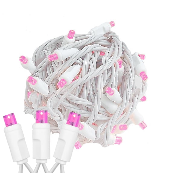 Novelty Lights 50 Light Pink LED Christmas Mini Light Set (White Wire, 11 feet)