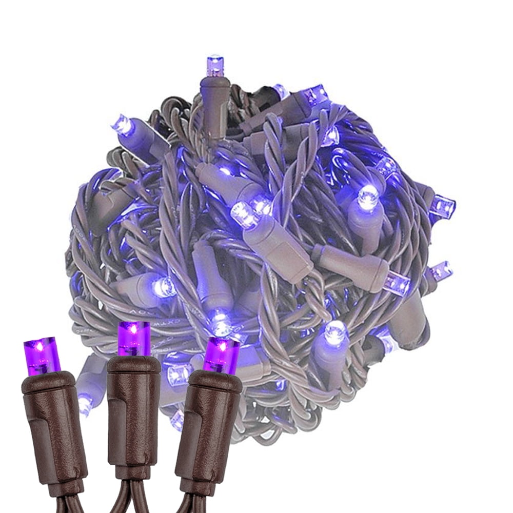 Commercial Grade Purple LED Christmas Tree Lights on Brown Wire