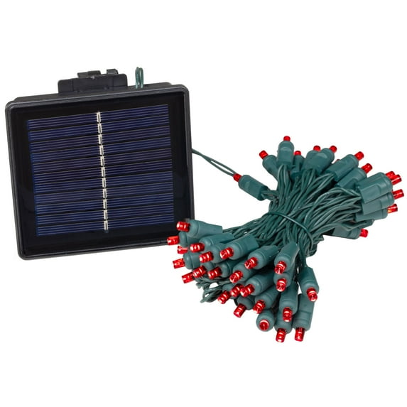 Novelty Lights 50 Light Red LED Solar Powered String Lights 3" Spacing Green Wire 22.5 Feet