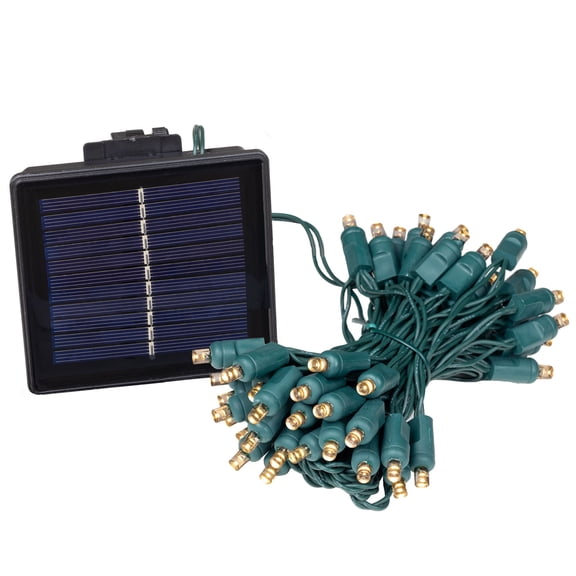 Novelty Lights 50 Light Warm White LED Solar Powered String Lights 3" Spacing Green Wire 22.5 Feet