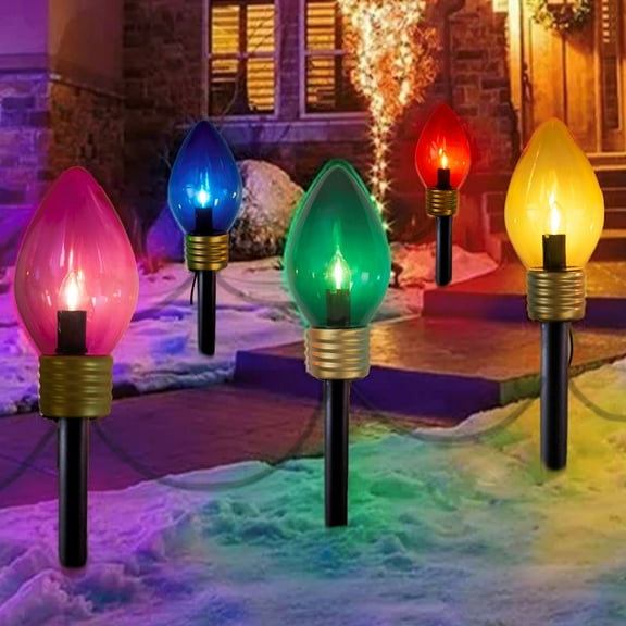 Novelty Lights 6 Feet Jumbo C7 LED Walkway Pathway Light Set, Multicolored, Comes with Light Stake