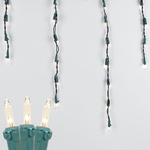 Novelty Lights 6 Foot Clear Outdoor Christmas Icicle Light Set, Green Wire, Long Drop, 100 Light
