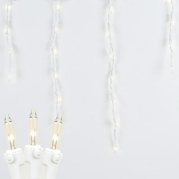 Novelty Lights 9 Foot Clear Outdoor Christmas Icicle Light Set, White Wire, Medium Drop, 100 Light