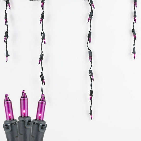 Novelty Lights 9 Foot Purple Outdoor Halloween Icicle Light Set, Black Wire, Medium Drop, 100 Light