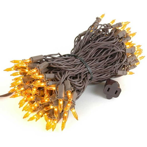 Novelty Lights Amber/Orange 100 Light Incandescent Mini Christmas String Lights Brown Wire 50 Feet