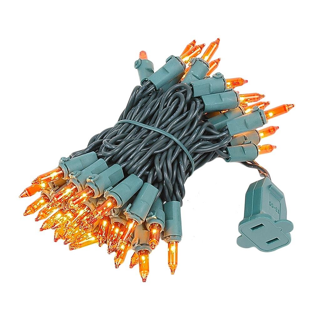 Amber Incandescent Mini Christmas String Lights with Green Wire, 11 Feet
