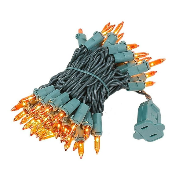 Novelty Lights Amber/Orange 50 Light Incandescent Mini Christmas String Lights Green Wire 11 Feet