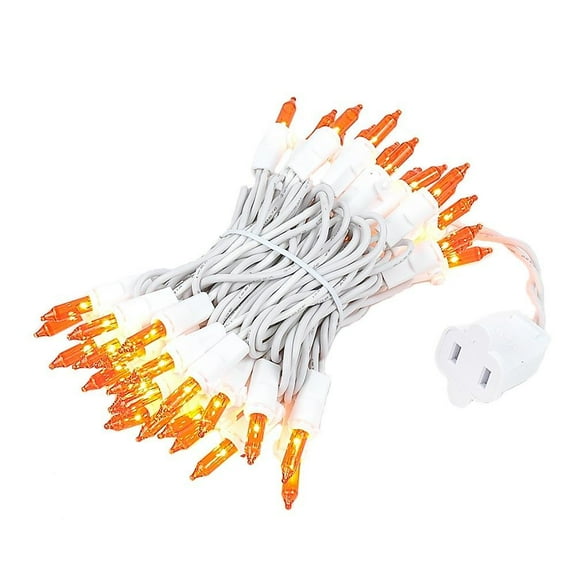 Novelty Lights Amber/Orange 50 Light Incandescent Mini Christmas String Lights White Wire 11 Feet