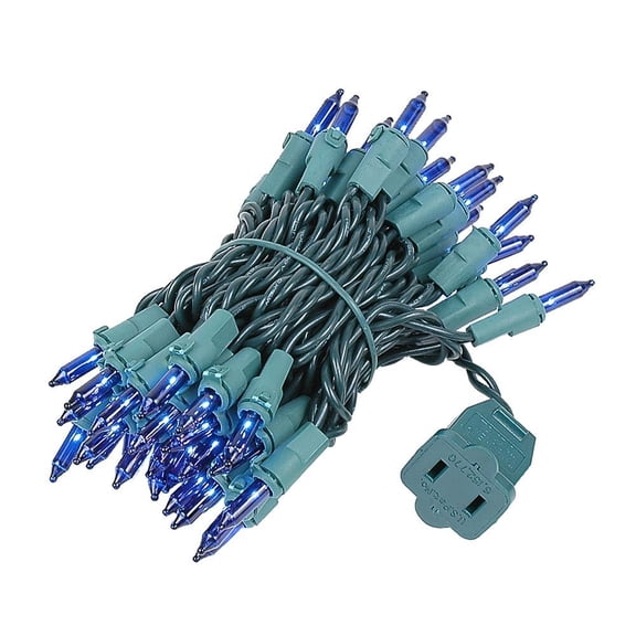 Novelty Lights Blue 50 Light Incandescent Mini Christmas String Lights Green Wire 11 Feet