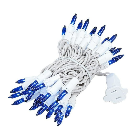 Novelty Lights Blue 50 Light Incandescent Mini Christmas String Lights White Wire 11 Feet