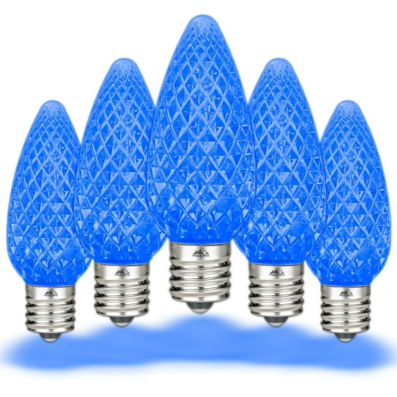Novelty Lights Blue C9 LED Faceted Christmas Replacement Bulbs Dimmable 25 Pack
