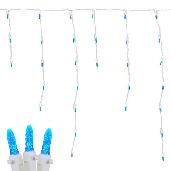 Novelty Lights Blue M5 LED Icicle Lights on White Wire 150 Bulbs