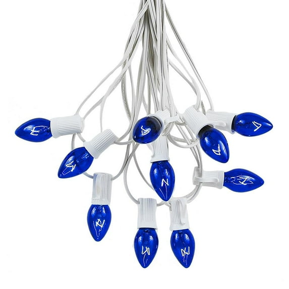 Novelty Lights C7 Blue Christmas Lights Set - Indoor/Outdoor Christmas Light String Hanging Christmas Lights - Outdoor Patio String Lights - White Wire - 25 Foot