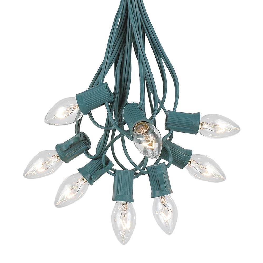 Novelty Lights C7 Clear Christmas Lights Set - Indoor/Outdoor Christmas Light String   Hanging Christmas Lights - Outdoor Patio String Lights - Green Wire - 100 Feet