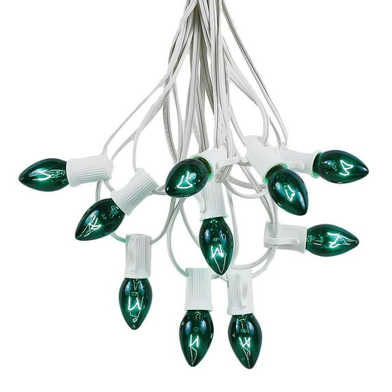 Novelty Lights C7 Green Christmas Lights Set - Indoor/Outdoor Christmas Light String Hanging Christmas Lights - Outdoor Patio String Lights - White Wire - 100 Feet