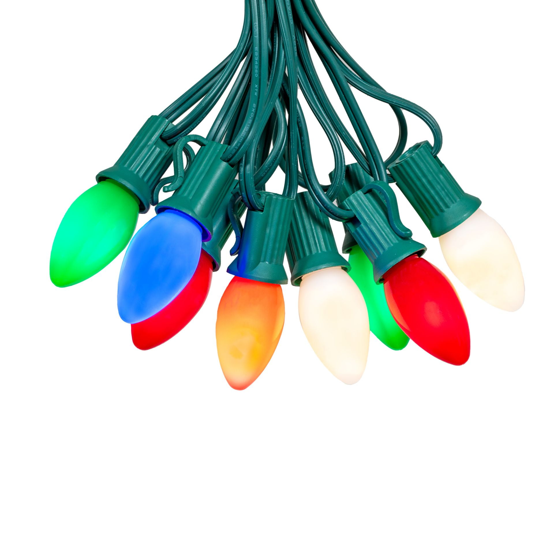 Novelty Lights C7 LED Christmas Ceramic Multicolor Smooth Plastic Light Set, Green Wire (25 Bulbs, 25 Feet)