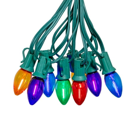 Novelty Lights C7 LED Christmas Multicolor Smooth Plastic Light Set, Green Wire (25 Bulbs, 25 Feet)
