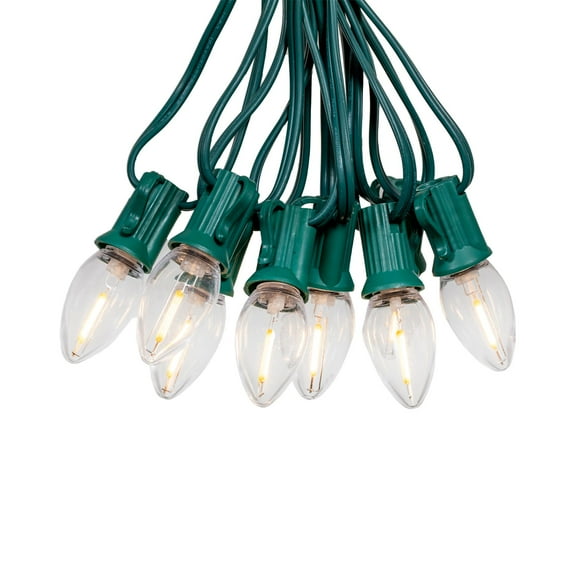 Novelty Lights C7 LED Christmas Warm White Smooth Plastic Light Set, Green Wire (25 Bulbs, 25 Feet)