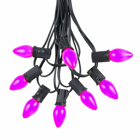Novelty Lights C7 Purple Ceramic Christmas Lights Set - Indoor/Outdoor Christmas Light String – Opaque Christmas Bulbs – Outdoor String Lights - Black Wire - 25 Foot