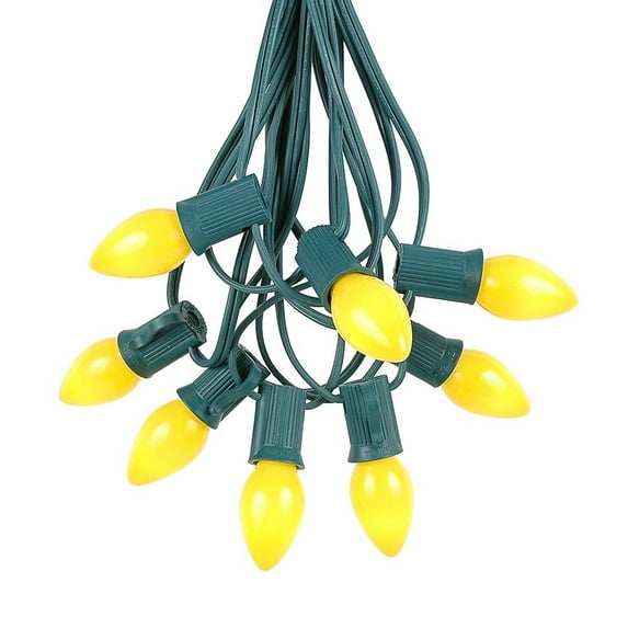 Novelty Lights C7 Yellow Ceramic Christmas Lights Set - Roofline Christmas Lights – Hanging Christmas Lights – Outdoor String Lights - Green Wire - 100 Feet