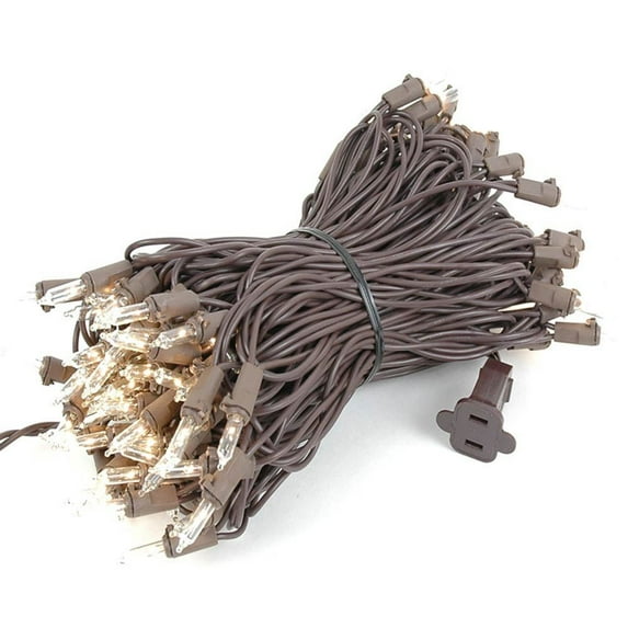 Novelty Lights Clear 100 Light Incandescent Mini Christmas String Lights Brown Wire 50 Feet