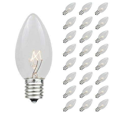 Novelty Lights Clear C7 Incandescent Traditional Vintage Christmas Replacement Bulbs 25 Pack