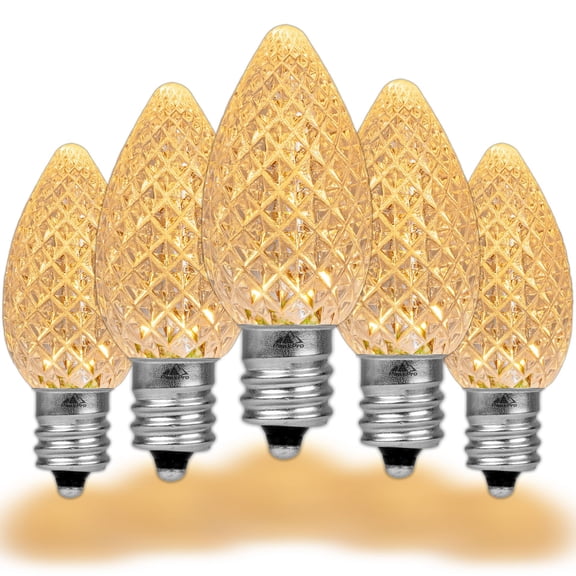 Novelty Lights Clear C7 LED Faceted Christmas Replacement Bulbs Dimmable 25 Pack