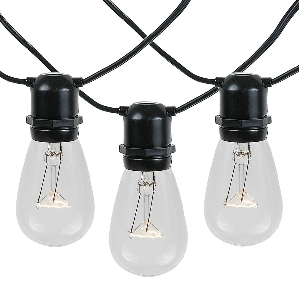 Novelty Lights Clear Incandescent Edison Outdoor String Lights with 25 Bulbs S14 Vintage Bulbs Black Wire 37.5 Feet