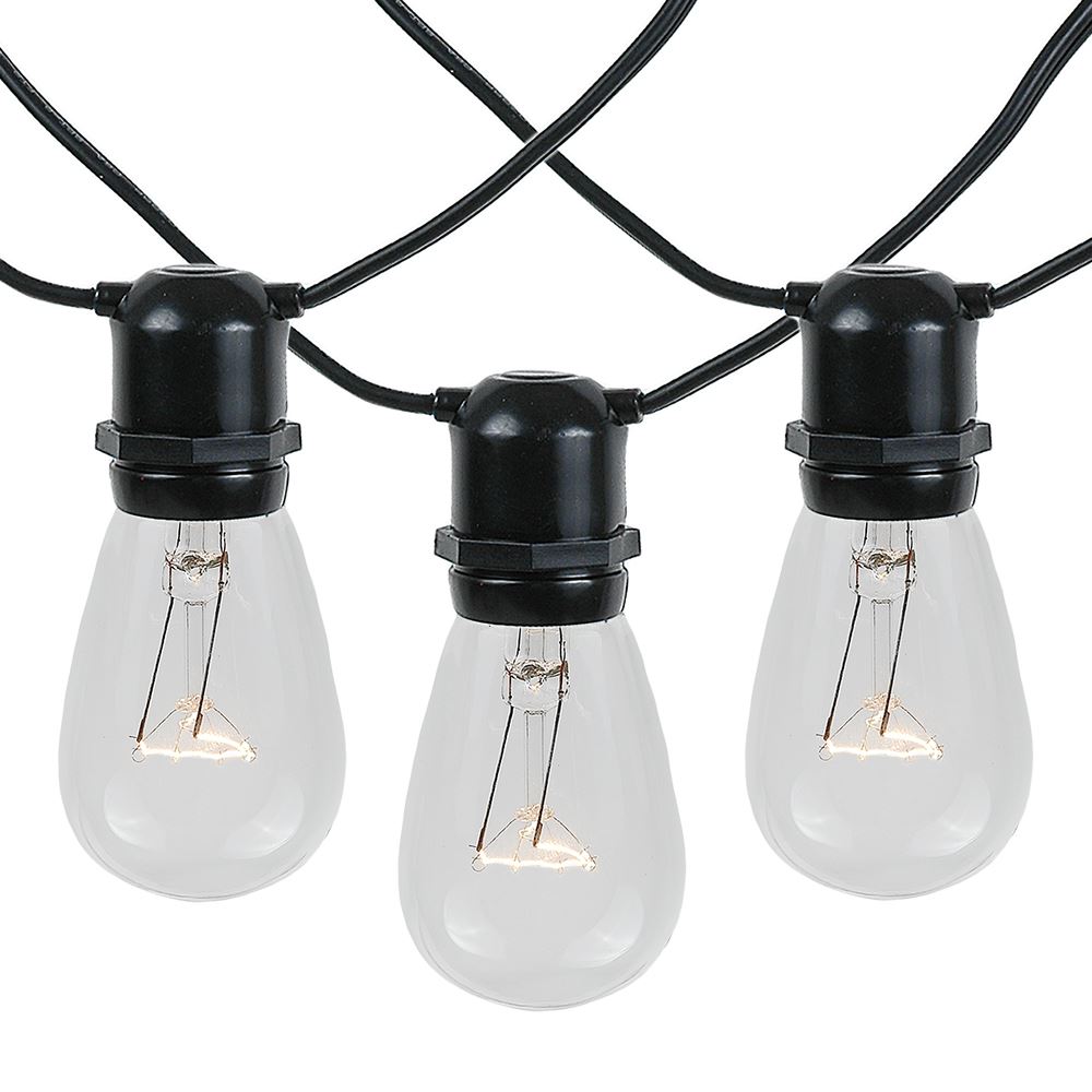 Novelty Lights Clear Incandescent Edison Outdoor String Lights with 50 Bulbs S14 Vintage Bulbs Black Wire 100 Feet